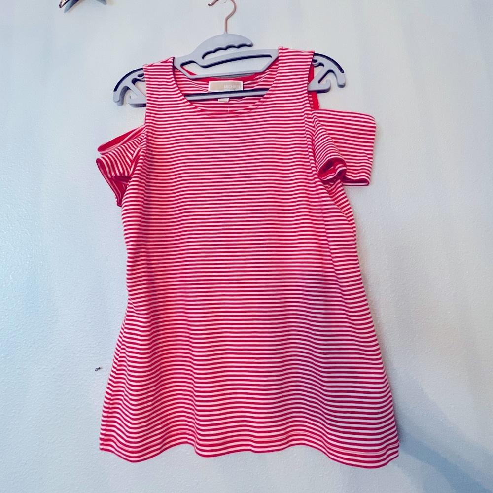 Michael Kors, top off the shoulder striped blouse NWT
